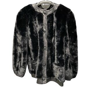 Vintage Sz S/M Lilli Ann Faux Fur Leather Trim Jacket Women’s Black Coat Luxury